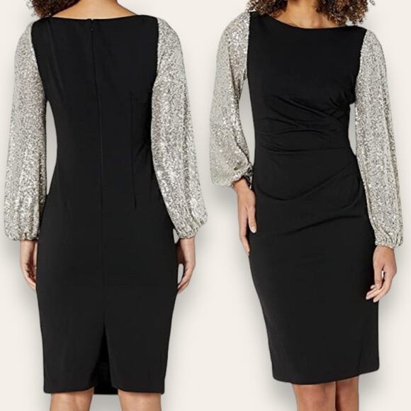 ADRIANNA PAPELL DRESS 4 FESTIVE WORK HOLIDAY PARTY SEQUIN LONG SLEEVE COCKTAIL - Picture 1 of 10